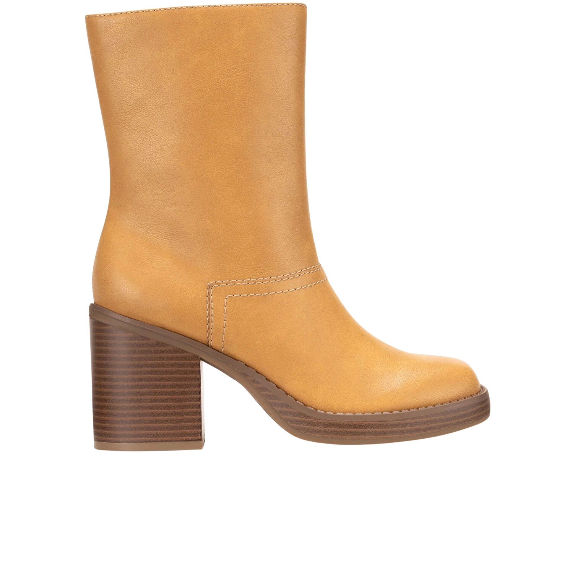 SUN+STONE Womens Shoes 36 / Beige SUN+STONE - Square Toe Block Heel Zip-up Booties