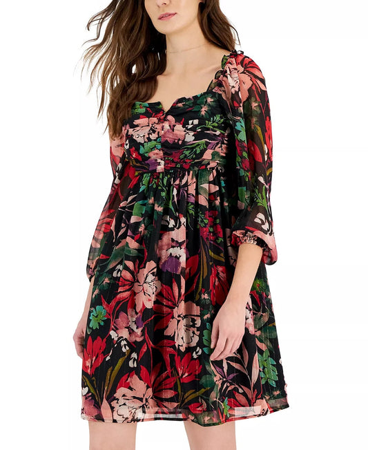 TAHARI Womens Dress XL / Multi-Color TAHARI - Floral-Print Chiffon Empire-Waist Dress