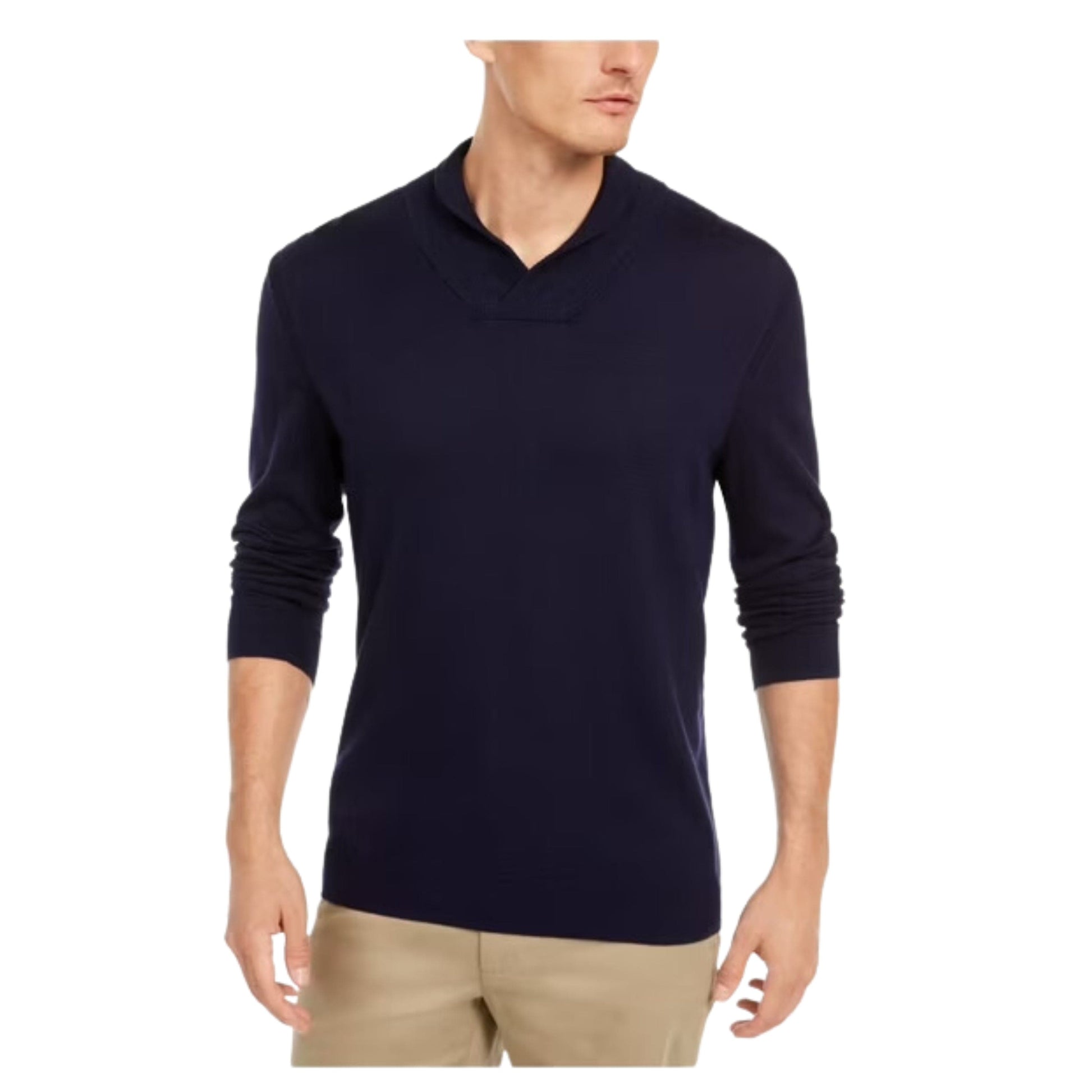 TASSO ELBA Mens Tops S / Navy TASSO ELBA - Contrast Shawl-Collar Supima Sweater