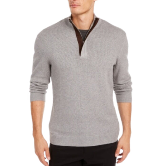 TASSO ELBA Mens Tops S / Grey TASSO ELBA -  Long Sleeve Mock Quarter-Zip Soft Cotton Pullover Sweater