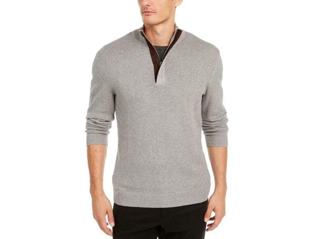 TASSO ELBA Mens Tops S / Grey TASSO ELBA -  Long Sleeve Mock Quarter-Zip Soft Cotton Pullover Sweater