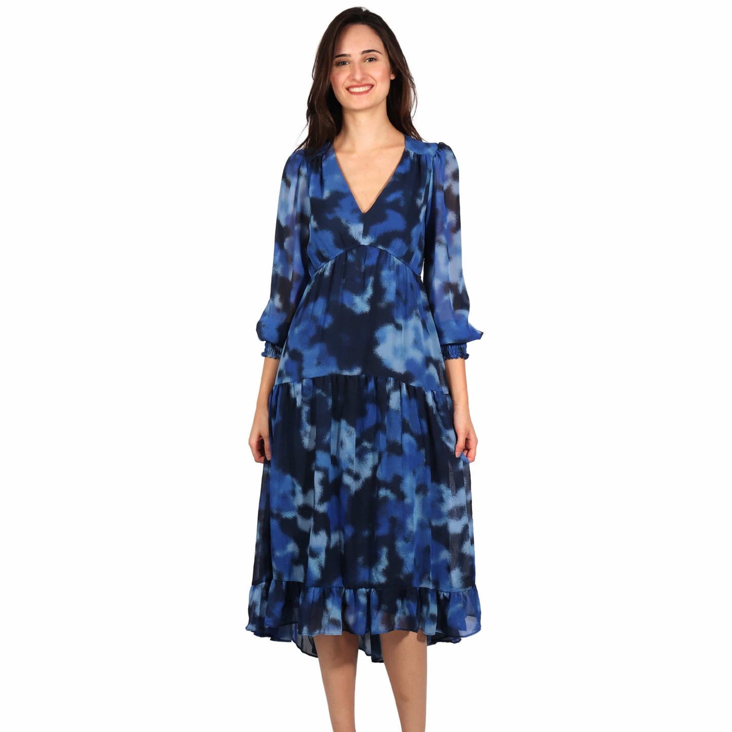 TAYLOR Womens Dress S / Blue TAYLOR - Printed All Over Midi Dress
