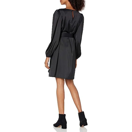 THE DROP Womens Dress XS / Black THE DROP - Belted Silky Stretch Dress