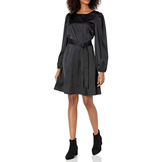 THE DROP Womens Dress XS / Black THE DROP - Belted Silky Stretch Dress