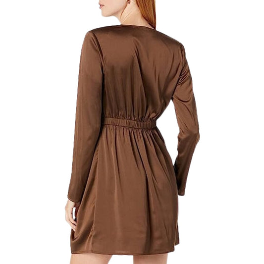THE DROP Womens Dress XL / Brown THE DROP - Tate Twist Front Deep V-Neck Mini Dress