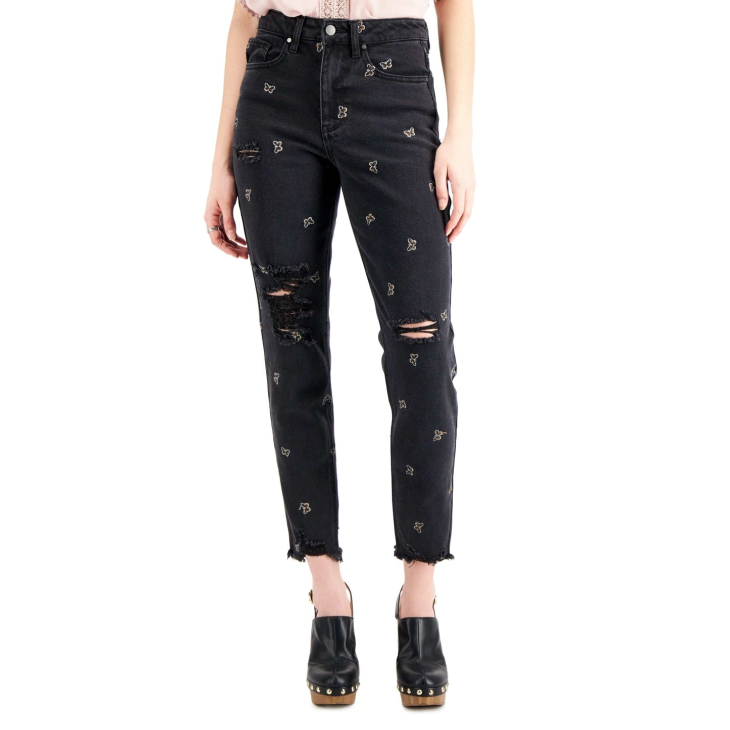 TINSELTOWN Womens Bottoms M / Black TINSELTOWN -  Deconstructed Butterfly Mom Jean