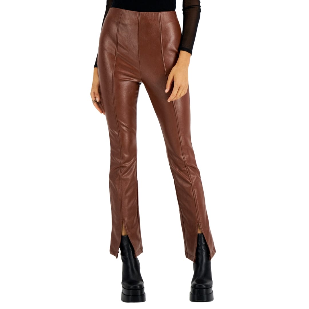 TINSELTOWN Womens Bottoms S / Brown TINSELTOWN - Faux Leather High Rise Pants