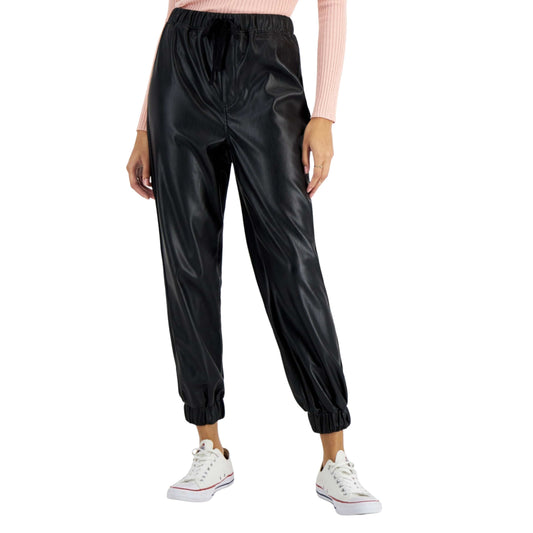 TINSELTOWN Womens Bottoms XS / Black TINSELTOWN - Faux-Leather Jogger Pants