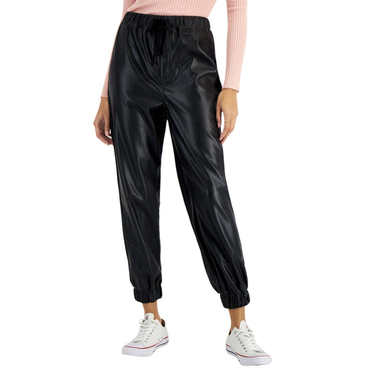 TINSELTOWN Womens Bottoms M / Black TINSELTOWN - Faux-Leather Jogger Pants