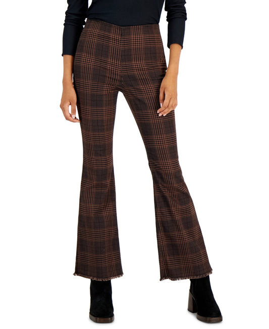 TINSELTOWN Womens Bottoms TINSELTOWN - Plaid High-Rise Pull-on Flare Pants