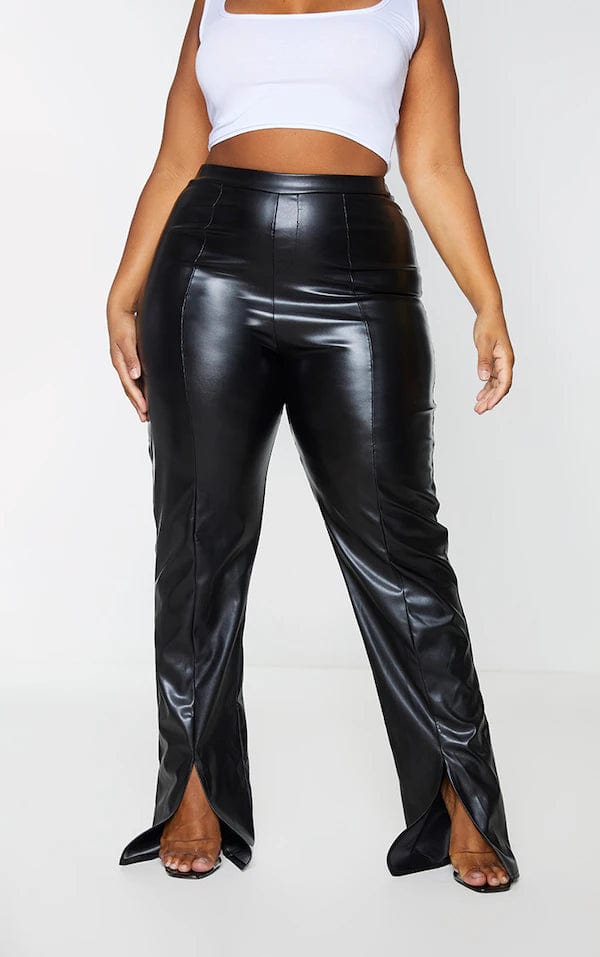 TINSELTOWN Womens Bottoms XXL / Black / 36-38 TINSELTOWN -  Plus Size Faux-Leather Slit-Cuff Flare-Leg Pants