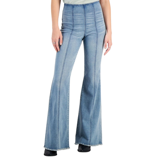 TINSELTOWN Womens Bottoms L / Blue TINSELTOWN - Seamed High Rise Pull on Flare Jeans