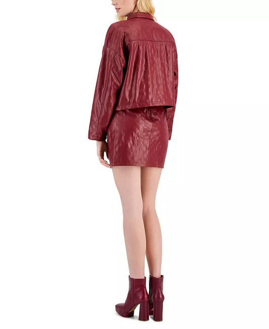 TINSELTOWN Womens Jackets S / Burgundy TINSELTOWN - Quilted Faux-Leather Cropped Jacket