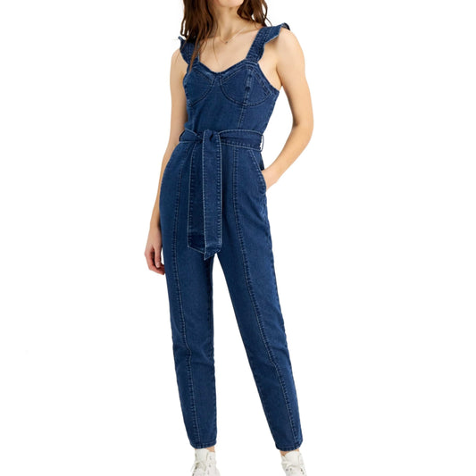 TINSELTOWN Womens Overall TINSELTOWN - Belted Denim Jumpsuit