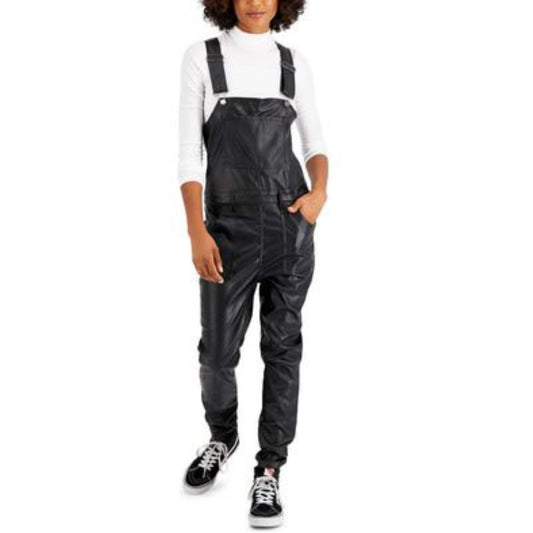 TINSELTOWN Womens Overall L / Black TINSELTOWN - Faux-Leather Overalls