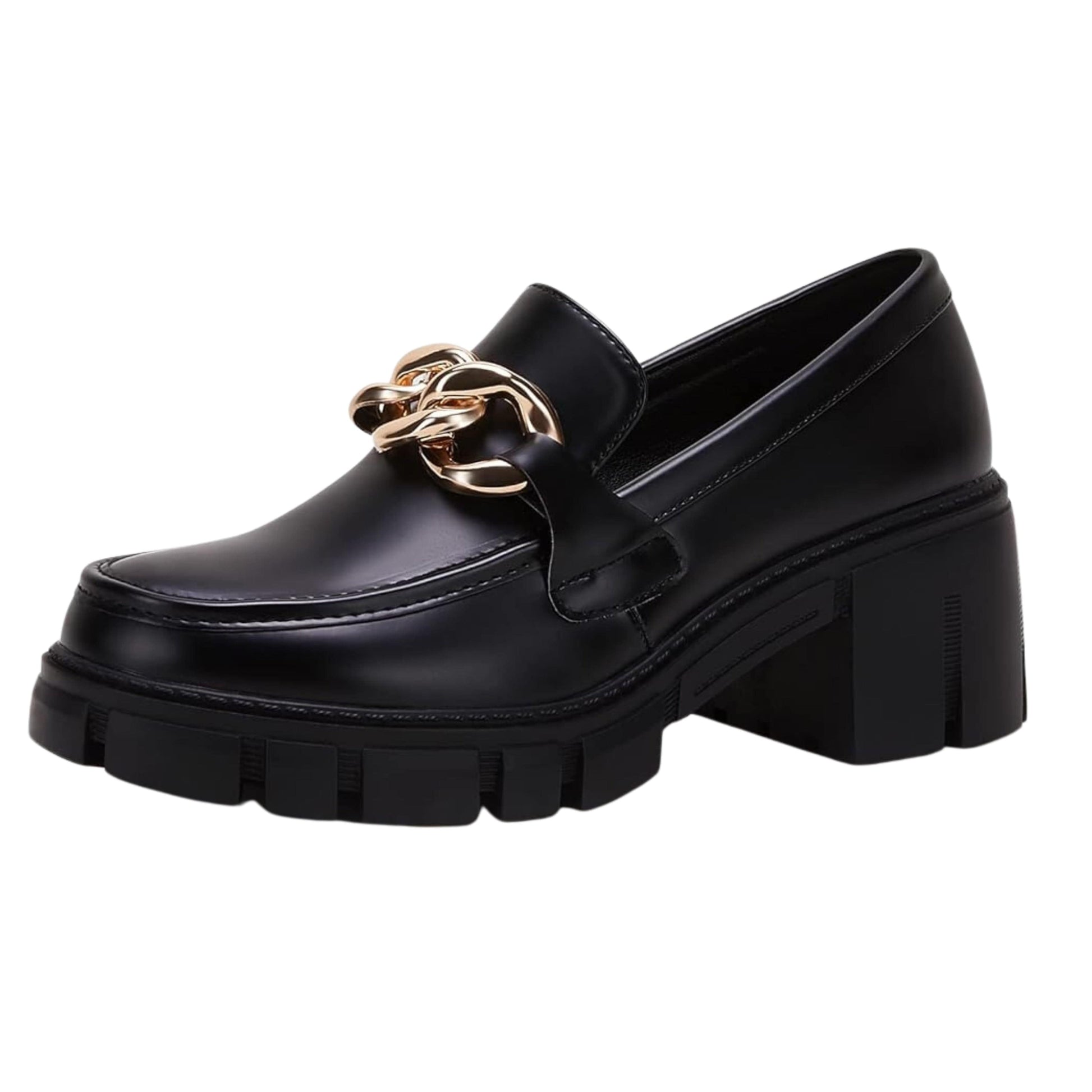 TINSTREE Womens Shoes 39 / Black TINSTREE - Platform Loafers  with Chain Comfort Chunky HeeL