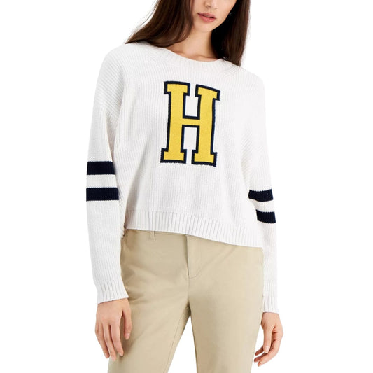 TOMMY HILFIGER Womens Tops XL / White TOMMY HILFIGER - Block-Letter Cropped Sweater