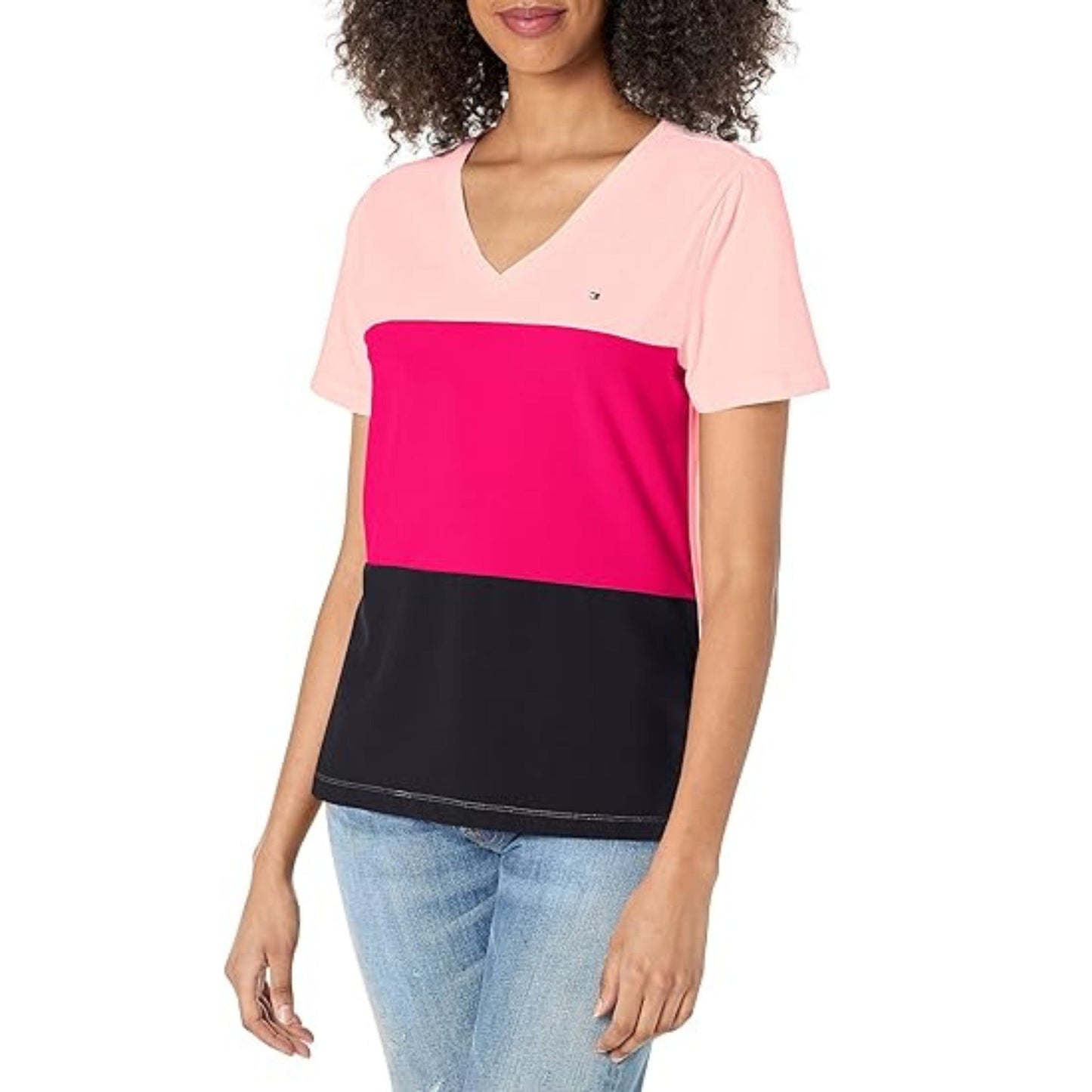 TOMMY HILFIGER Womens Tops S / Multi-Color TOMMY HILFIGER -  Colorblocked V-Neck T-Shirt