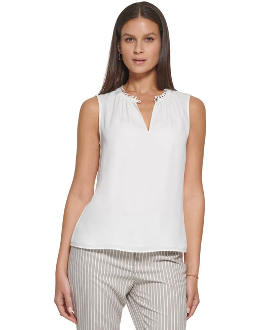 TOMMY HILFIGER Womens Tops S / White TOMMY HILFIGER -  Keyhole Blouse