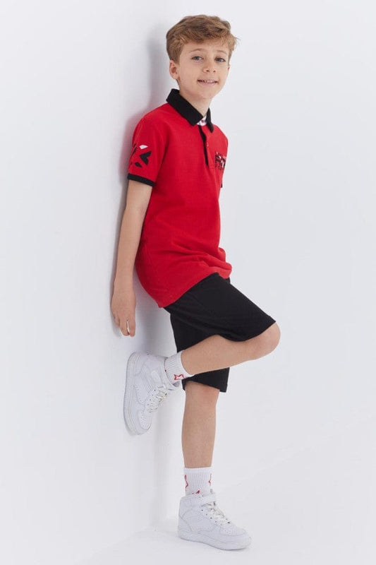 TOMMY LIFE Boys Set M / Multi-Color TOMMY LIFE - Kids - Black Text Embroidered Polo Neck Short Sleeve Set