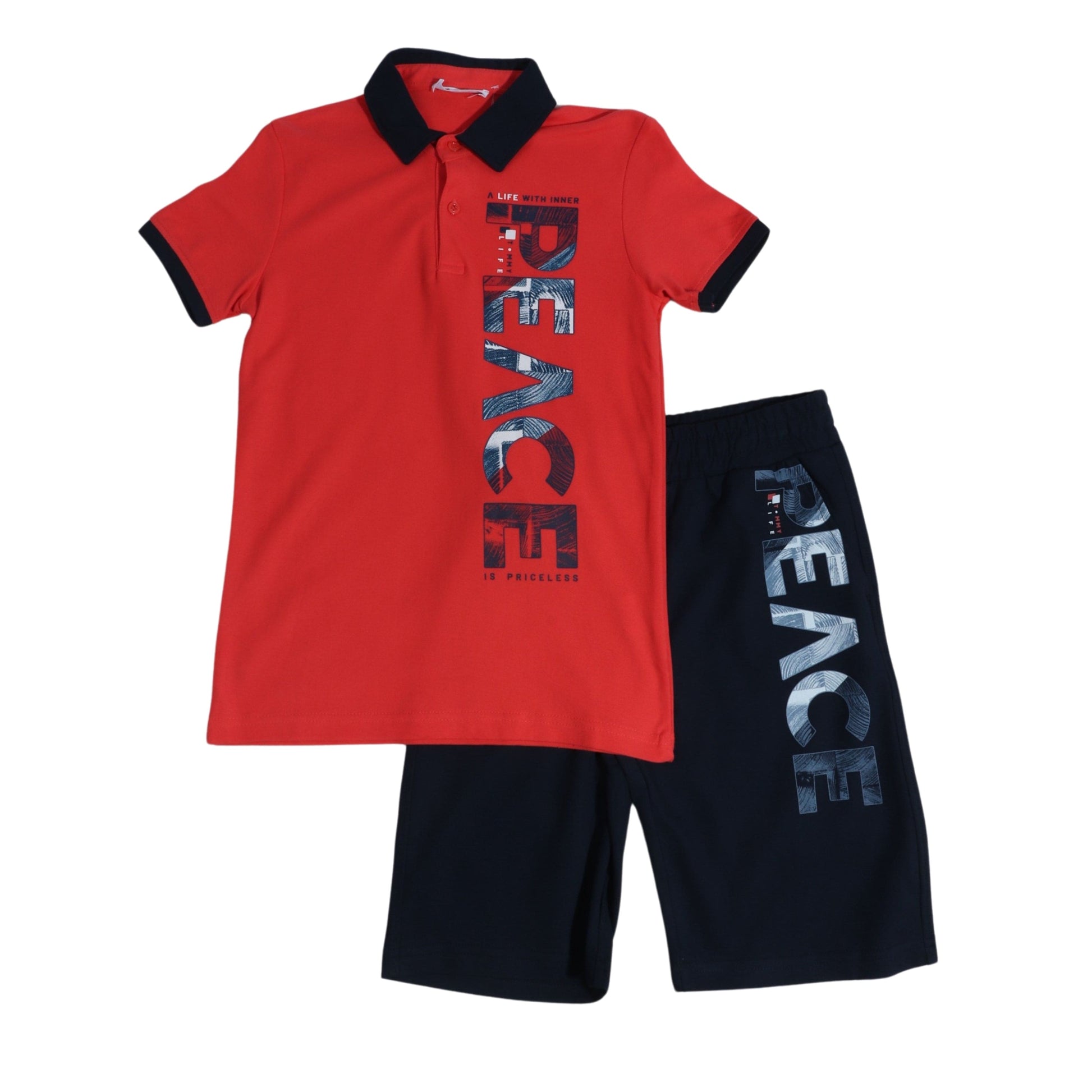 TOMMY LIFE Boys Set S / Red TOMMY LIFE - KIDS - Embroidered Polo Neck Short Sleeve Set