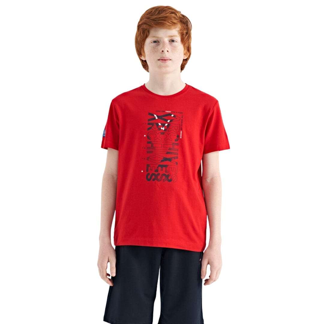 TOMMY LIFE Boys Tops L / Red TOMMY LIFE - Front Print Detailed T-Shirt