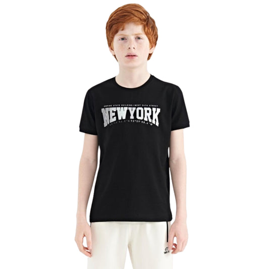 TOMMY LIFE Boys Tops M / Black TOMMY LIFE - Kids - Text Printed Standard Fit O Neck T-Shirt