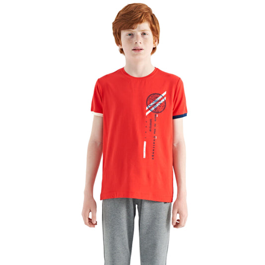 TOMMY LIFE Boys Tops S / Red TOMMY LIFE - Walk To The Challenge Graphic Printed T-Shirt