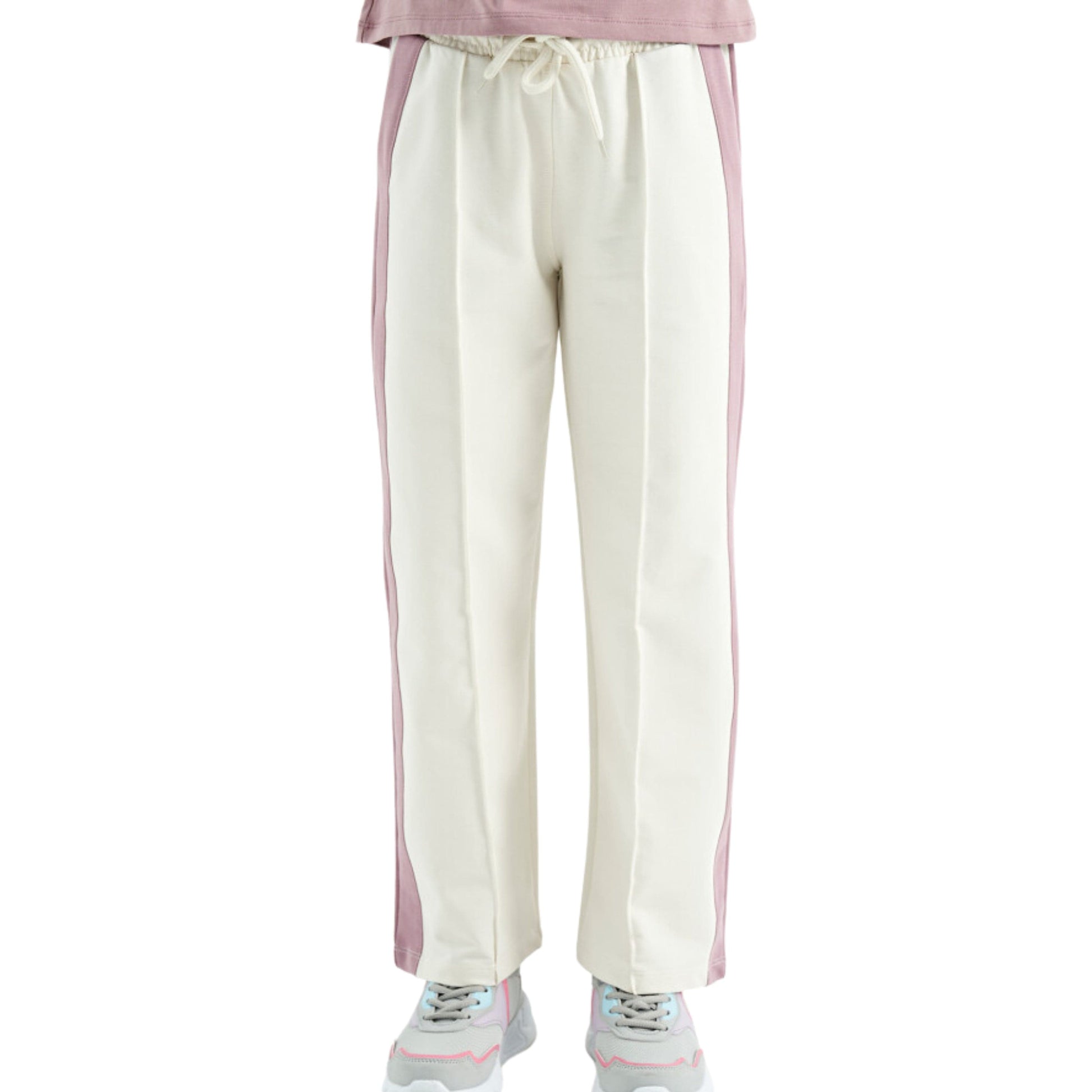 TOMMY LIFE Girls Bottoms S / White TOMMY LIFE - Kids -Ecru Side Band Detailed Lace Up Comfortable Fit Wide Leg