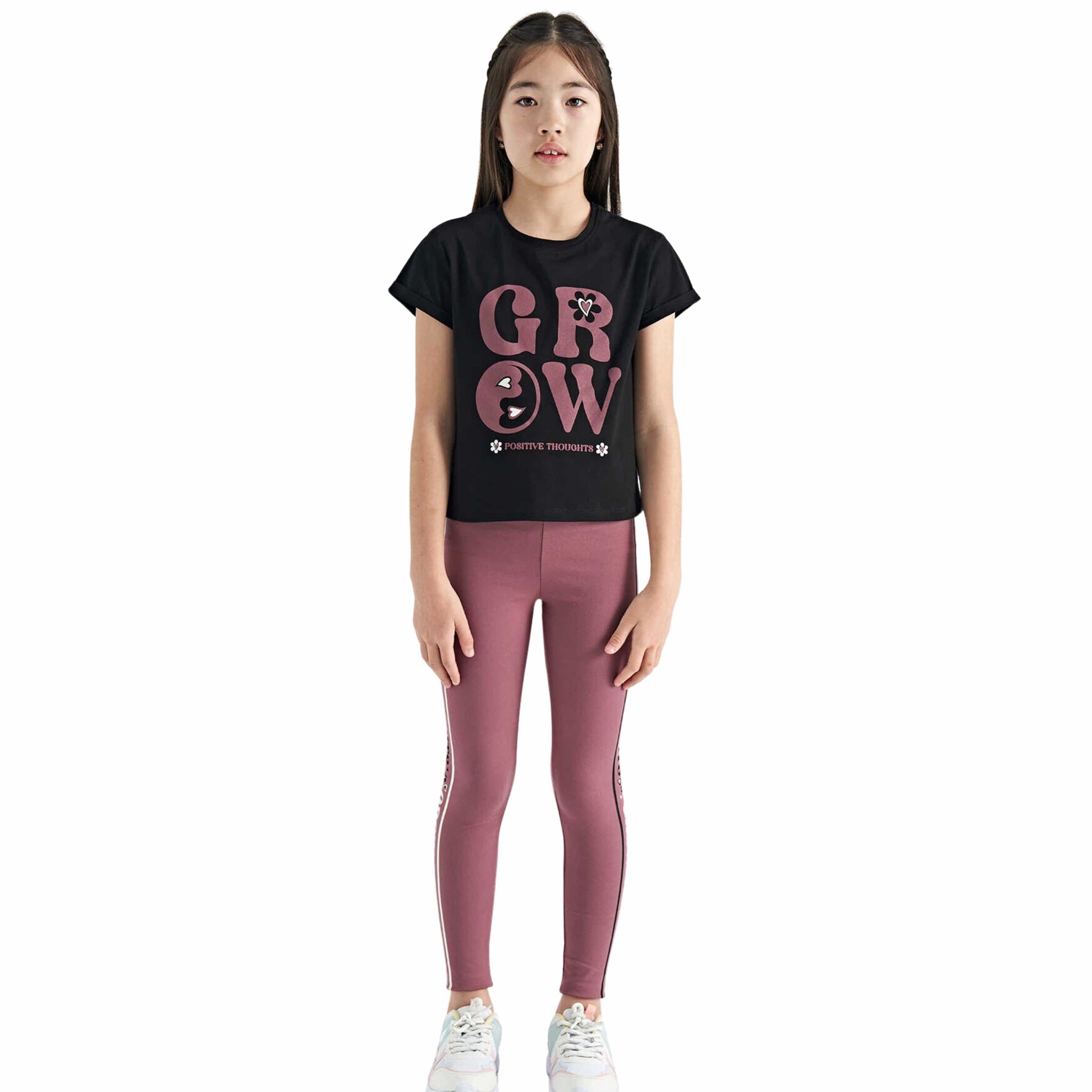 TOMMY LIFE Girls Sets M / Multi-Color TOMMY LIFE - Kids - Wholesale Black - Dusty Rose Round Neck Girls Legging Set