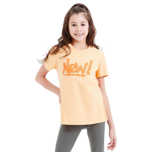 TOMMY LIFE Girls Tops L / Orange TOMMY LIFE - kIDS - Basic Text Printed O Neck Comfortable Form T-Shirt