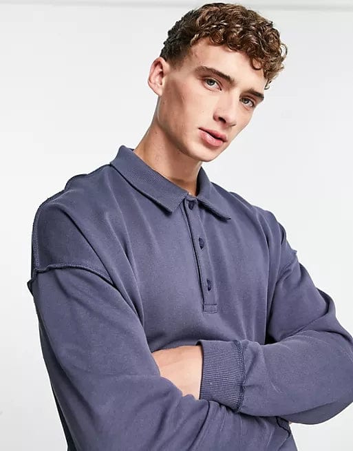 TOPMAN Mens Tops TOPMAN - Oversized Polo With Exposed Seams