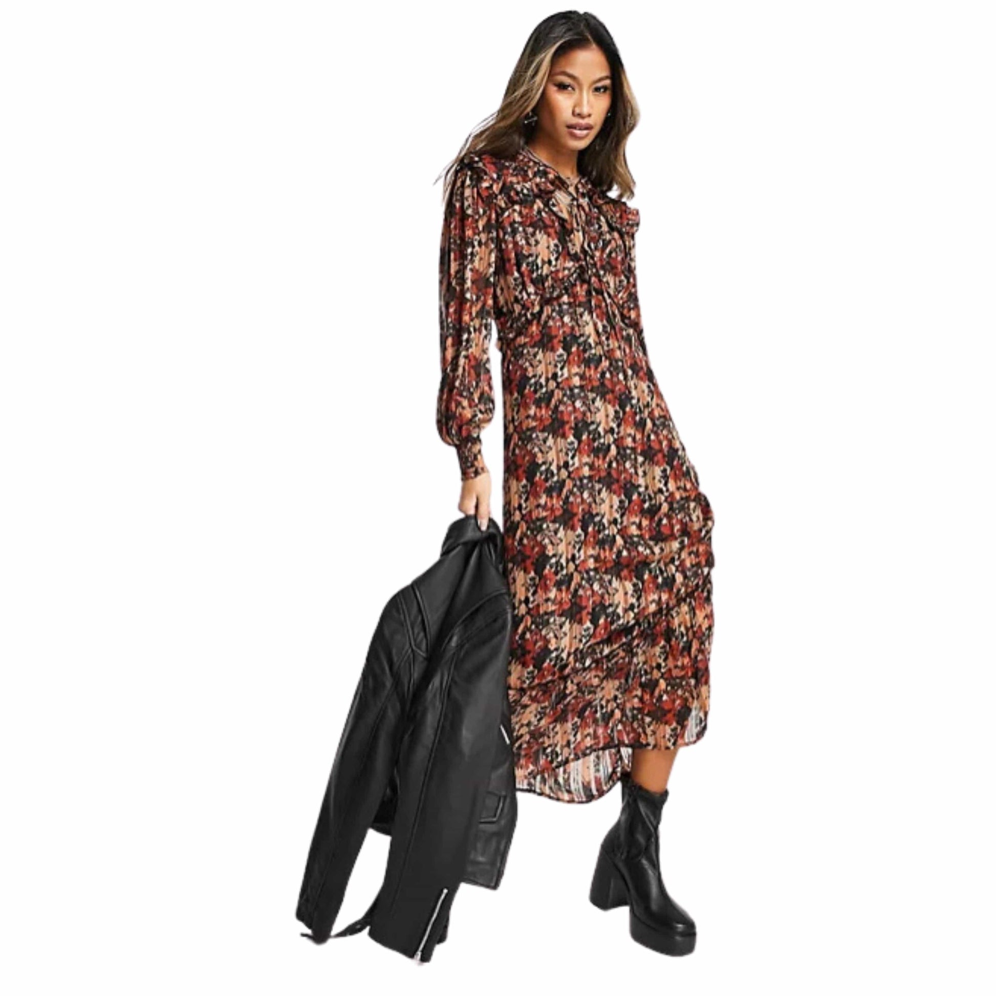 TOPSHOP Womens Dress S / Multi-Color TOPSHOP -  Floral Tie Front Midi Dress