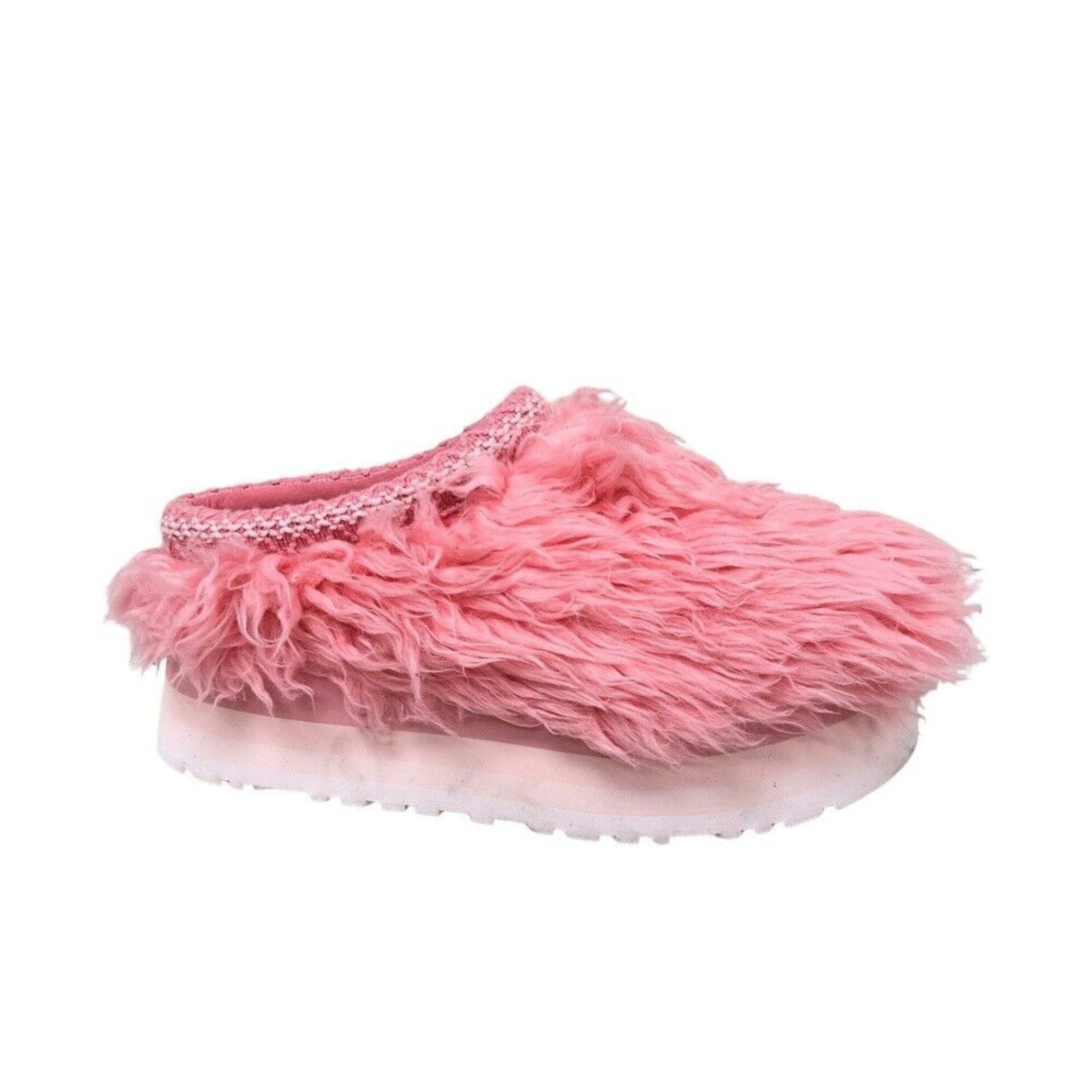 Pink ugg fluffy clearance slippers