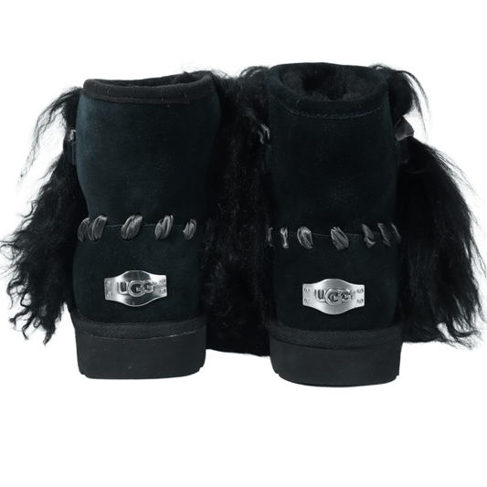 UGG Womens Shoes 38 / Black UGG - Long fur ribbon boots