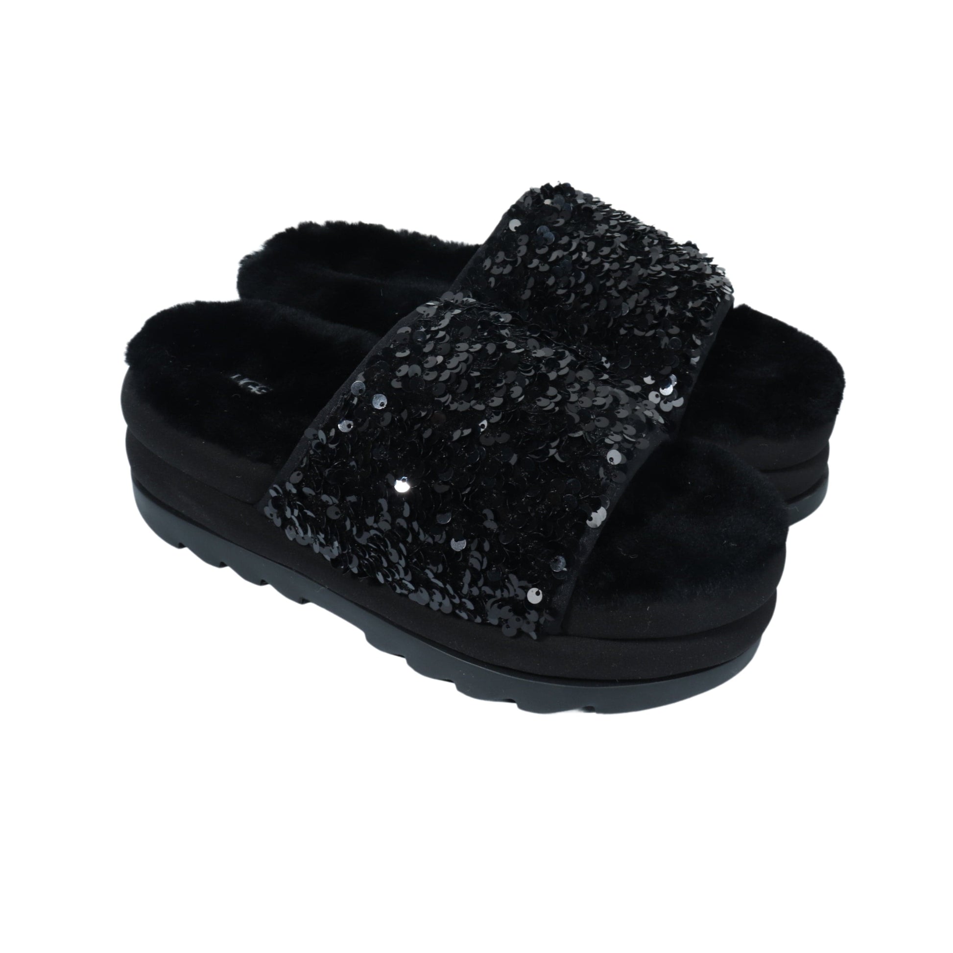 UGG Womens Shoes 38 / Black UGG - Sparkly Faux fur slippers