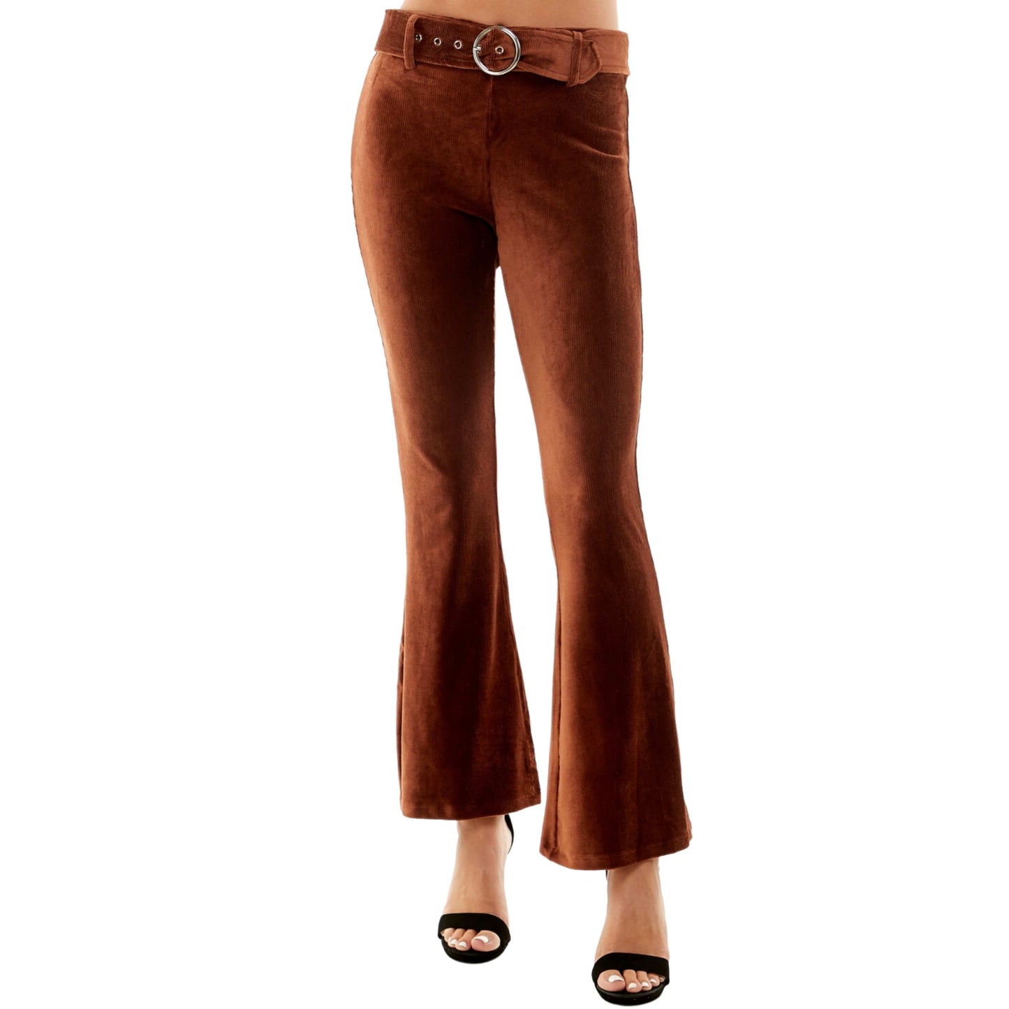 ULTRA FLIRT Womens Bottoms L / Brown ULTRA FLIRT - Corded Belted Flare Pants