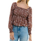 ULTRA FLIRT Womens Tops M / Brown ULTRA FLIRT - Floral Smocked Peplum Top