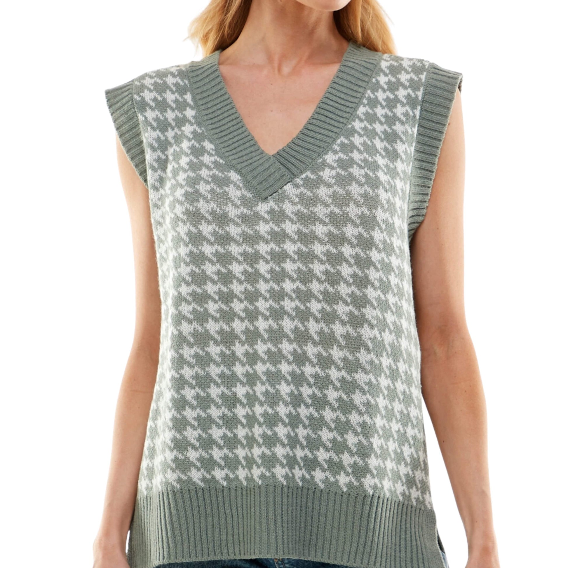 ULTRA FLIRT Womens Tops ULTRA FLIRT - Houndstooth V-Neck Vest