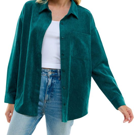 ULTRA FLIRT Womens Tops XS / Green ULTRA FLIRT - Relaxed Fit Long Sleeve Women's Shirt