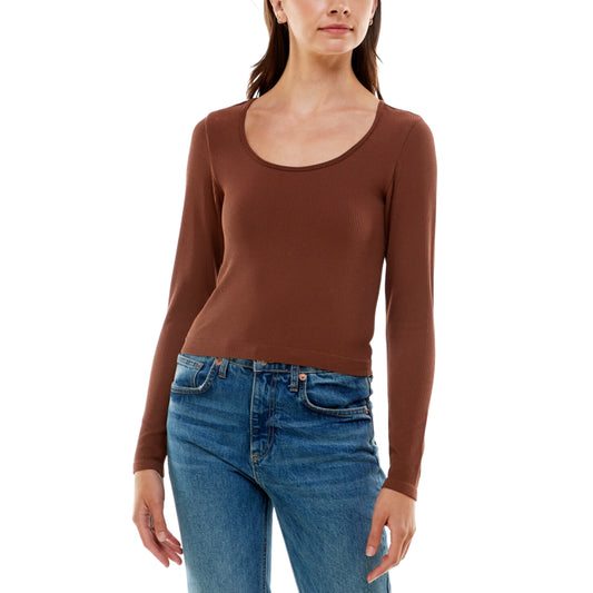 ULTRA FLIRT Womens Tops L / Brown ULTRA FLIRT - Seamless Scoop-Neck Top