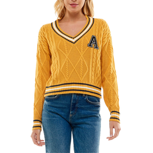 ULTRA FLIRT Womens Tops L / Yellow ULTRA FLIRT -  Varsity-Patch Pullover Sweater