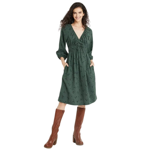 UNIVERSAL THREAD Womens Dress S / Green UNIVERSAL THREAD - Tie-Front Puff 3/4 Sleeve Midi Dress