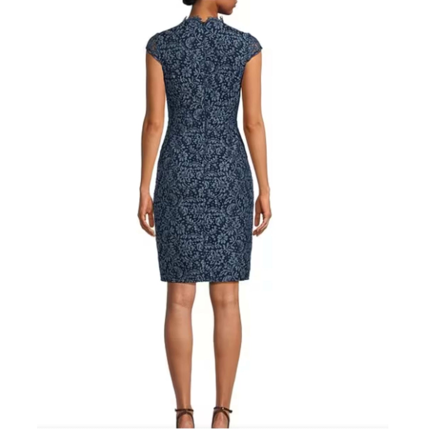 VINCE CAMUTO Womens Dress petite XS / Blue VINCE CAMUTO - Cap Sleeve Wrap Lace V-Neck Sheath Dress