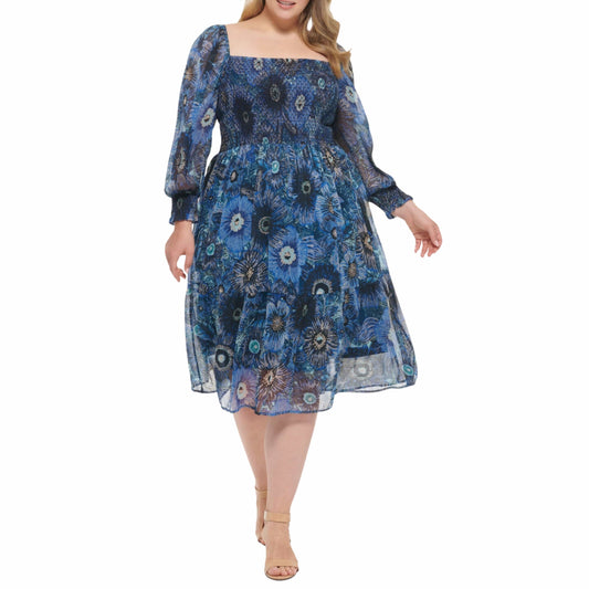 VINCE CAMUTO Womens Dress XXXL / Multi-Color VINCE CAMUTO - Plus Size Balloon-Sleeve Smocked Dress