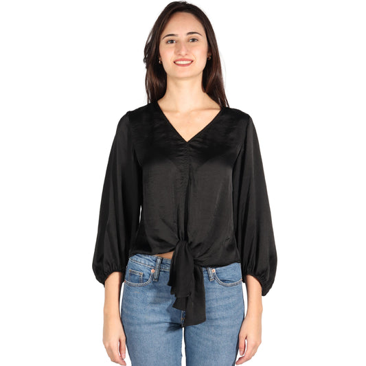 VINCE CAMUTO Womens Tops Petite XS / Black VINCE CAMUTO - Satin Tie Hem Blouse