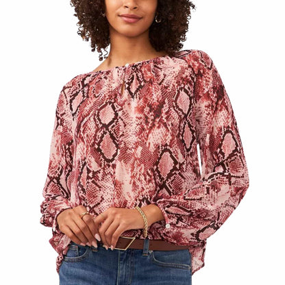 VINCE CAMUTO Womens Tops VINCE CAMUTO - Snake Print Keyhole Long Sleeve Top