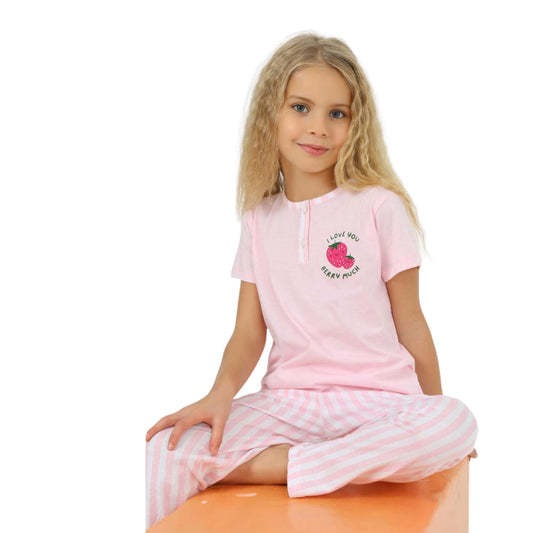 VITMO Girls Pajamas 5-6 Years / Pink VITMO - KIDS - Short Sleeve & Pants Pajama Set