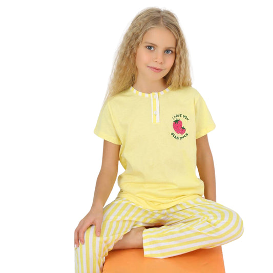 VITMO Girls Pajamas 5-6 Years / Yellow VITMO - KIDS - Short Sleeve & Pants Pajama Set