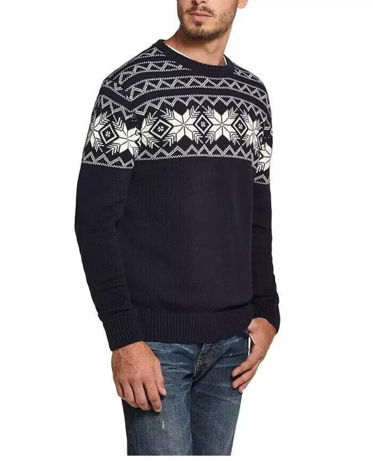 WEATHERPROOF Mens Tops XL / Navy WEATHERPROOF - Patterned Crew Neck Classic Fit Vintage Look Pullover Sweater